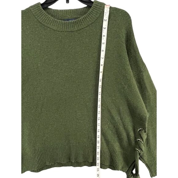 Saks Fifth Avenue Sweater Womens M Olive Green Merino Wool Cashmere Boxy Cozy - Picture 7 of 13